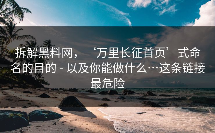 拆解黑料网，‘万里长征首页’式命名的目的 - 以及你能做什么…这条链接最危险